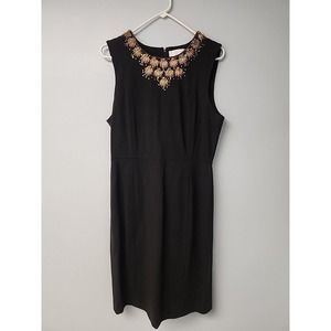 Adam Lippes Womens 12 Beaded Bodice‎ Knee Length Pencil Dress Black